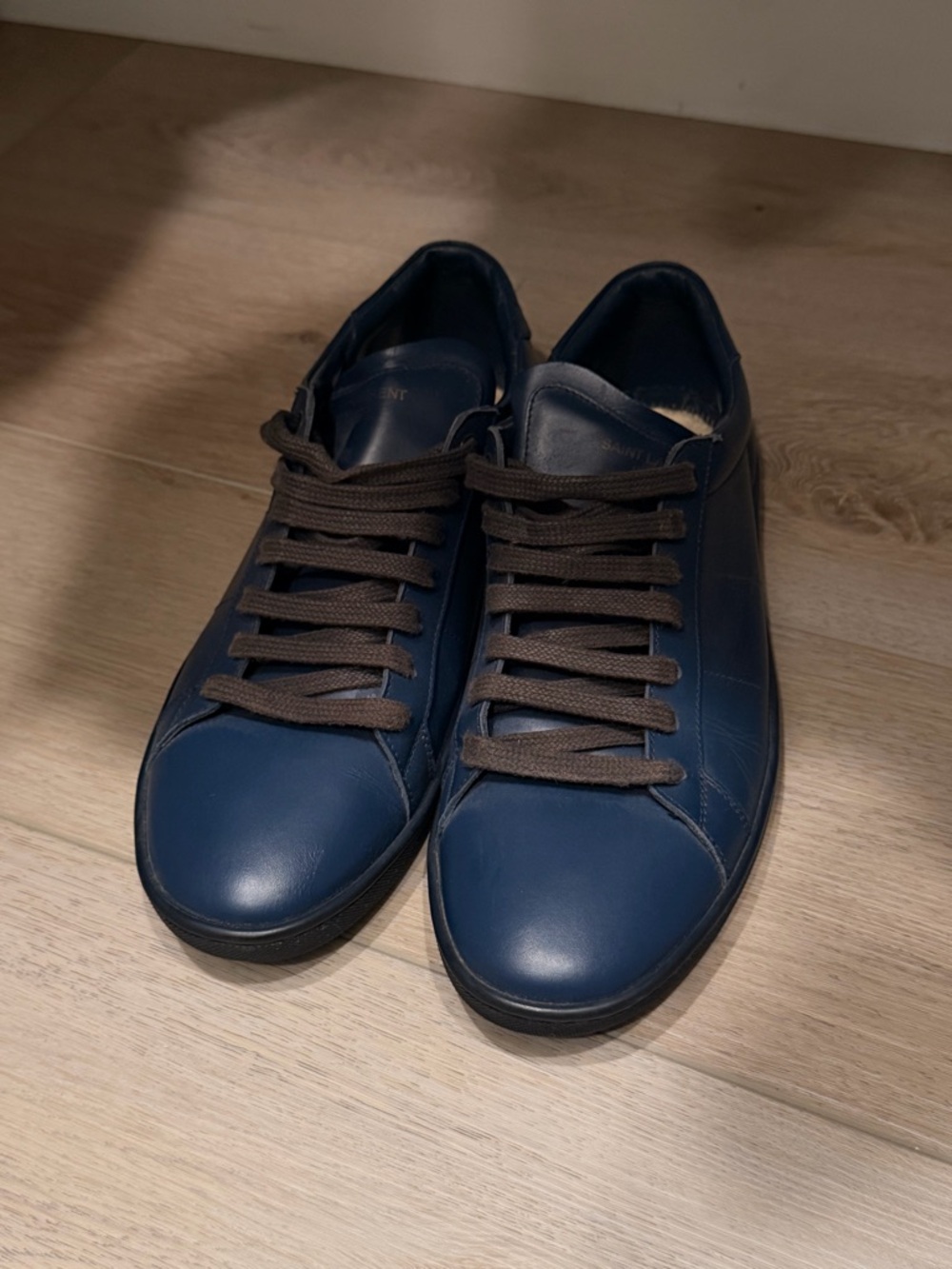 Men's YSL Navy Leather Sneakers Classic Low-Top NO INSOLES